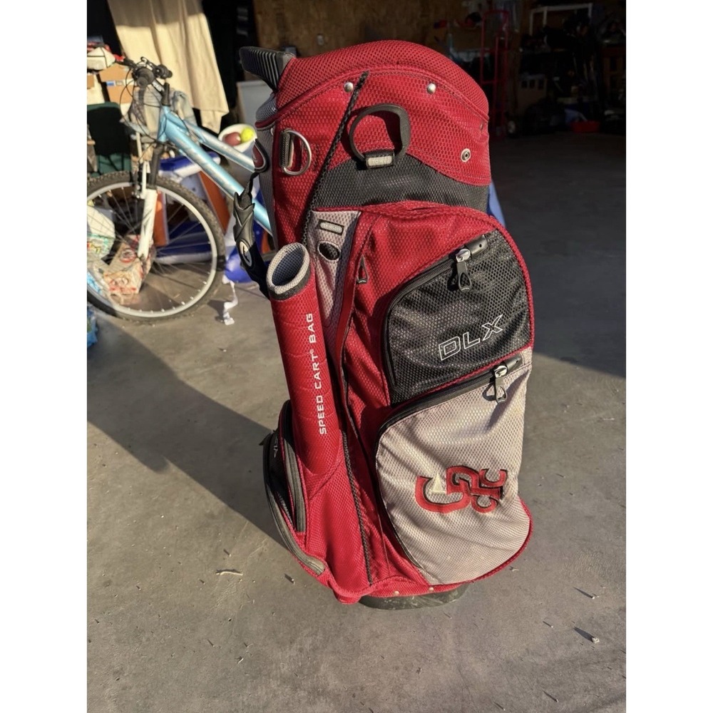 Sun Mountain DLX Speed Cart Golf Bag Red Gray 14-Way Divider Cart Bag Hood